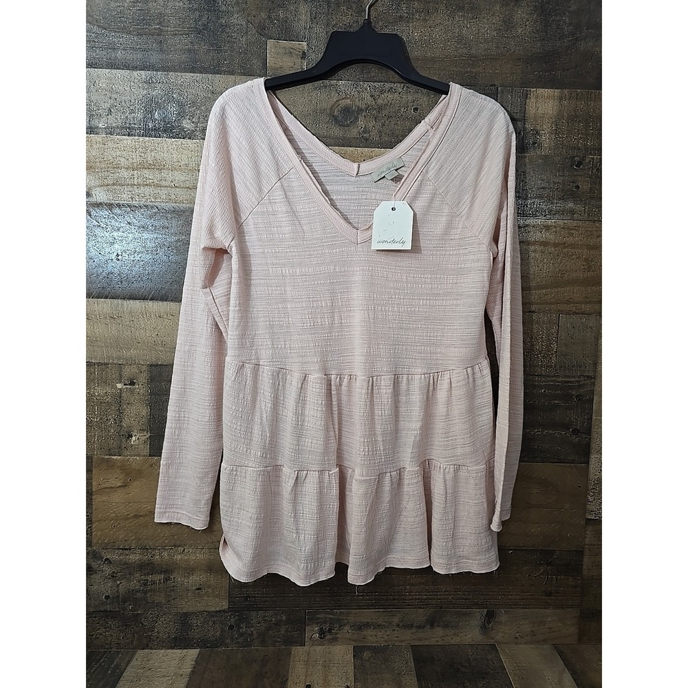 NWT Women Boho Top Size XS Pink Tiered Fairycore Cottage Hippie Festival Soft